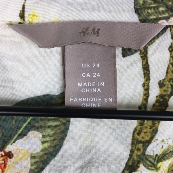 H&M Top Popover Blouse Tunic Hummingbirds Floral Tropical Leaves Lightweight 24 - Picture 6 of 7